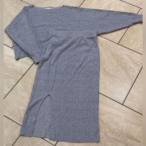 Grey sweater material asymmetrical skirt set